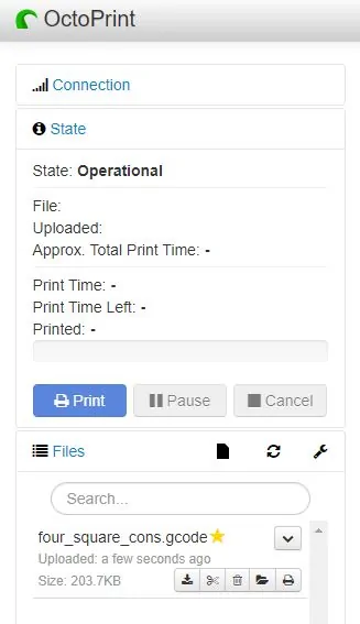 file uploaded to OctoPrint